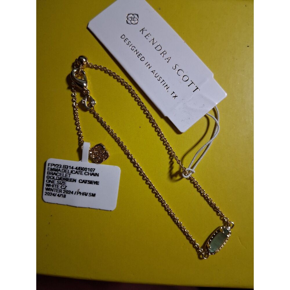 Emma delicate chain bracelet kendra scott gold green catseye 14k over brass